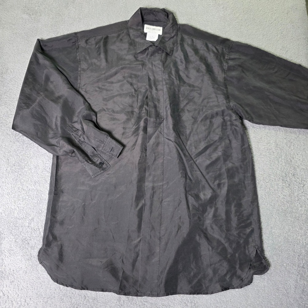 French Connection Mens Medium Button Down Shirt Gray 100% Silk Hidden Placket